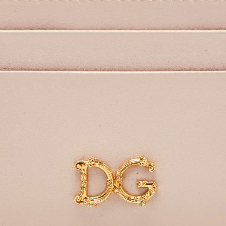 Pre Owned Dolce & Gabbana Beige Leather DG Crystal Logo Card Holder
