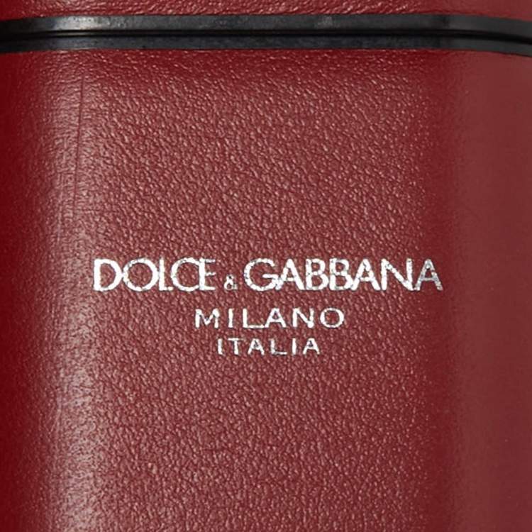 Pre Owned Dolce & Gabbana Key Red Leather Earphone Cover w/ Zip Card Holder