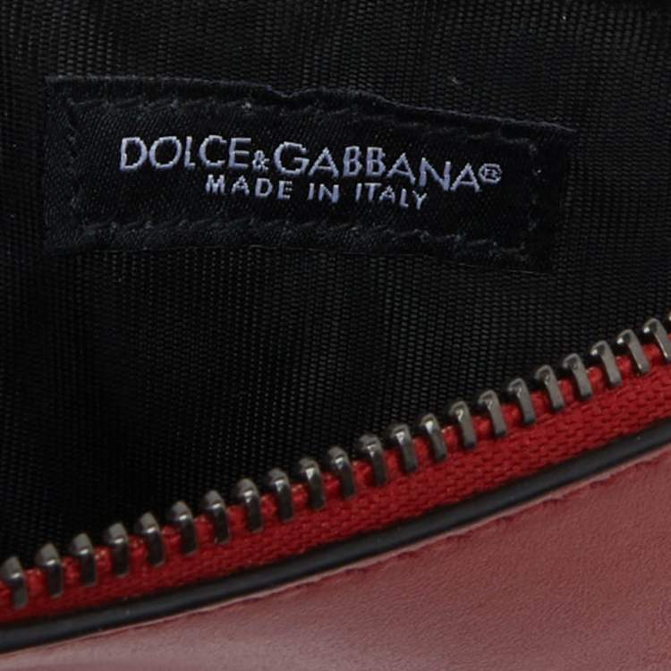 Pre Owned Dolce & Gabbana Key Red Leather Earphone Cover w/ Zip Card Holder