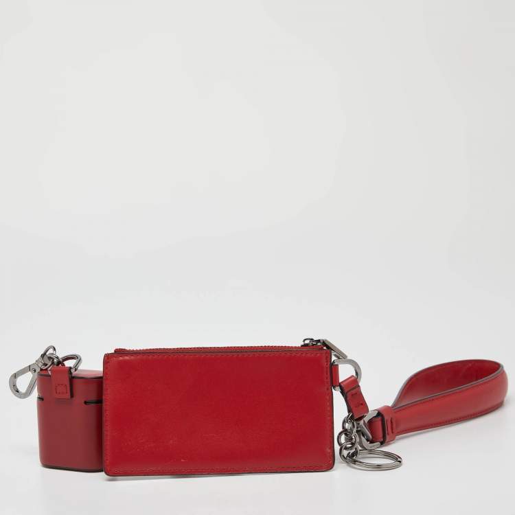Pre Owned Dolce & Gabbana Key Red Leather Earphone Cover w/ Zip Card Holder