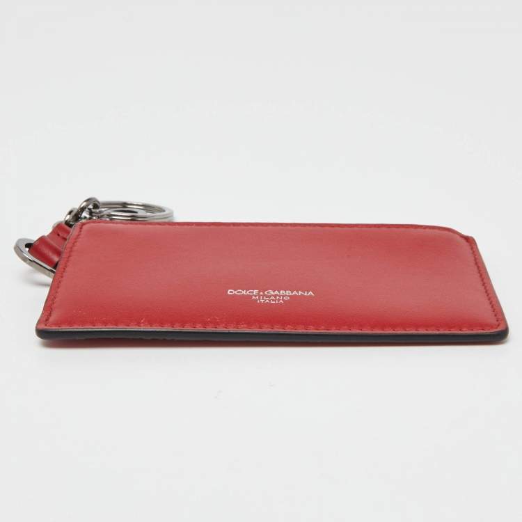 Pre Owned Dolce & Gabbana Key Red Leather Earphone Cover w/ Zip Card Holder