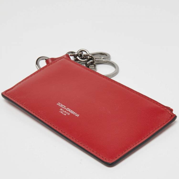 Pre Owned Dolce & Gabbana Key Red Leather Earphone Cover w/ Zip Card Holder