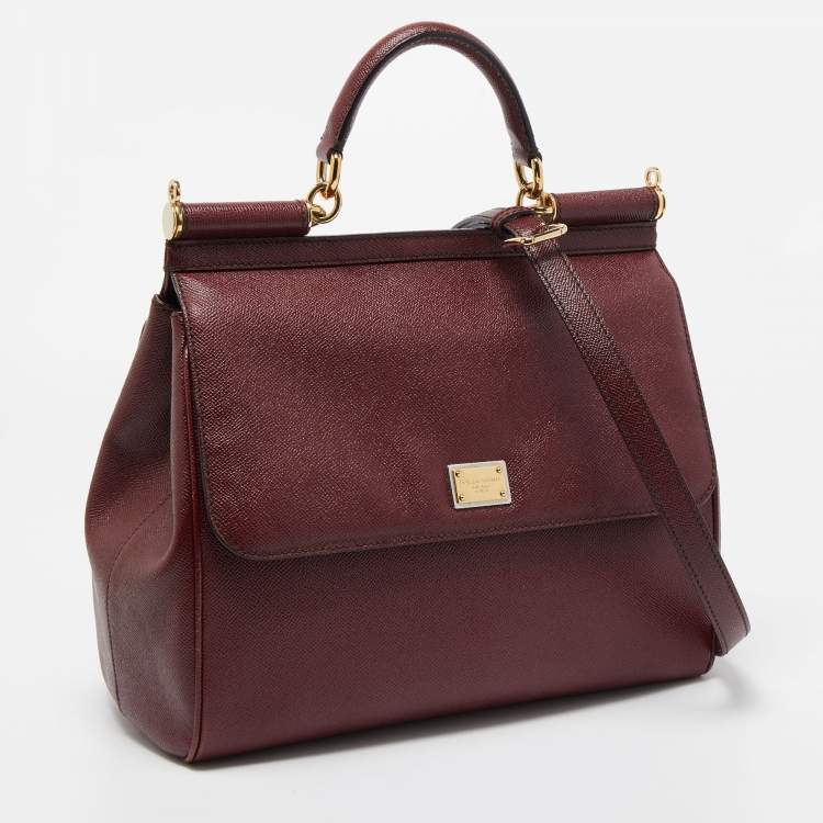 Pre Owned Dolce & Gabbana Burgundy Leather Large Miss Sicily Top Handle Bag