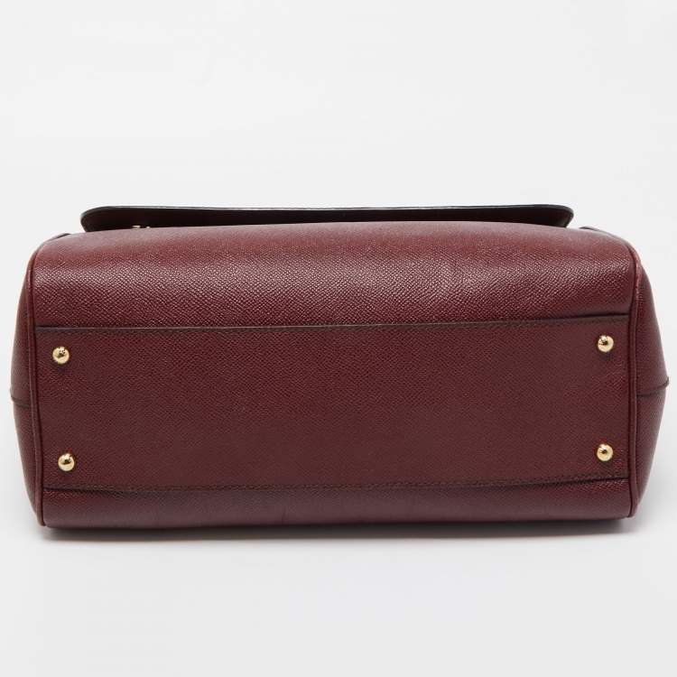 Pre Owned Dolce & Gabbana Burgundy Leather Large Miss Sicily Top Handle Bag