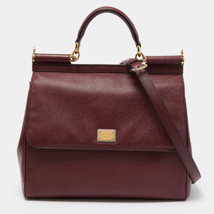Pre Owned Dolce & Gabbana Burgundy Leather Large Miss Sicily Top Handle Bag