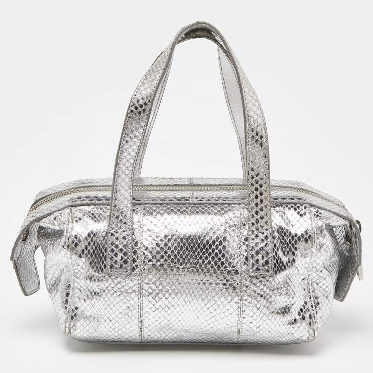 Pre Owned Dolce & Gabbana Silver Watersnake Leather Baguette Bag