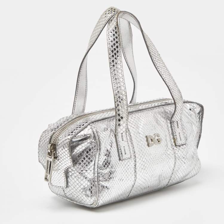 Pre Owned Dolce & Gabbana Silver Watersnake Leather Baguette Bag
