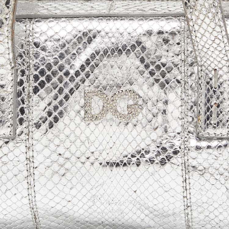 Pre Owned Dolce & Gabbana Silver Watersnake Leather Baguette Bag