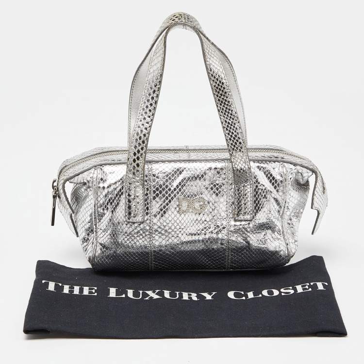 Pre Owned Dolce & Gabbana Silver Watersnake Leather Baguette Bag