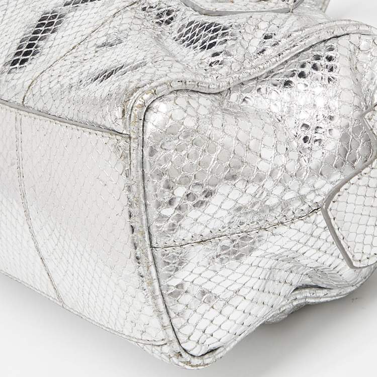 Pre Owned Dolce & Gabbana Silver Watersnake Leather Baguette Bag
