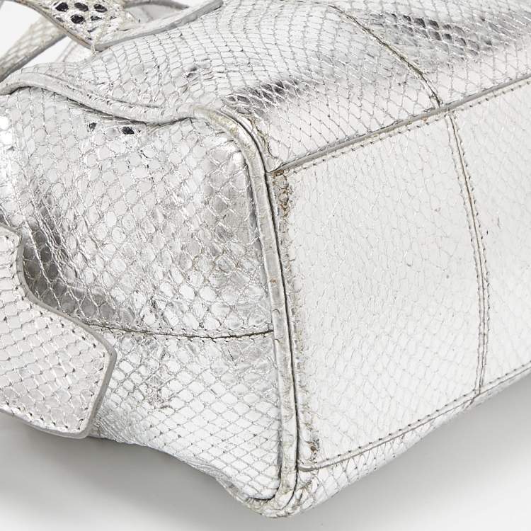 Pre Owned Dolce & Gabbana Silver Watersnake Leather Baguette Bag