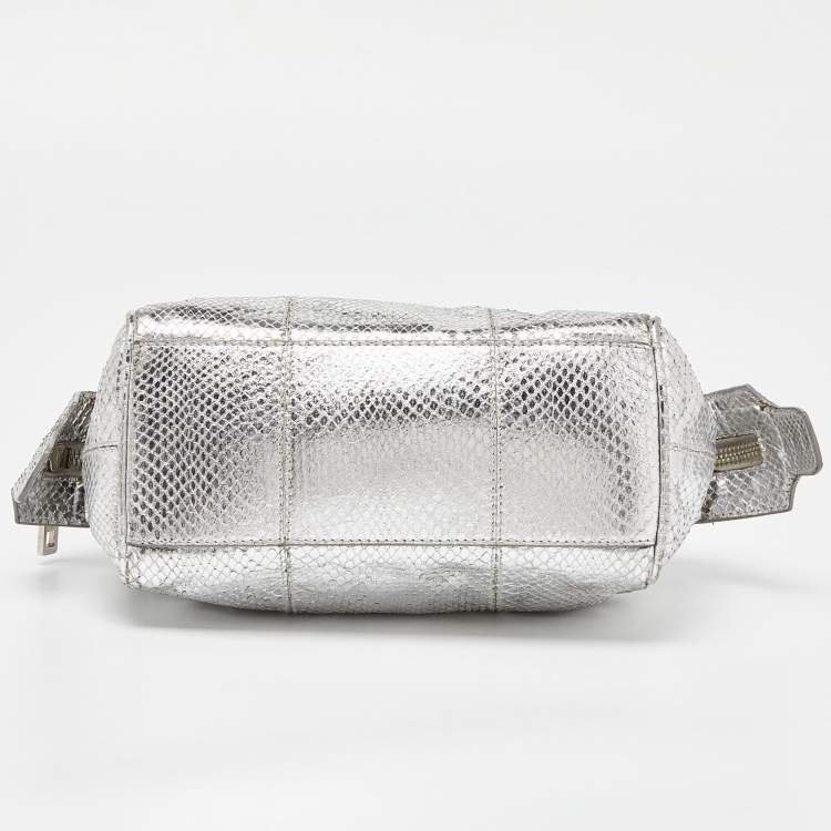 Pre Owned Dolce & Gabbana Silver Watersnake Leather Baguette Bag