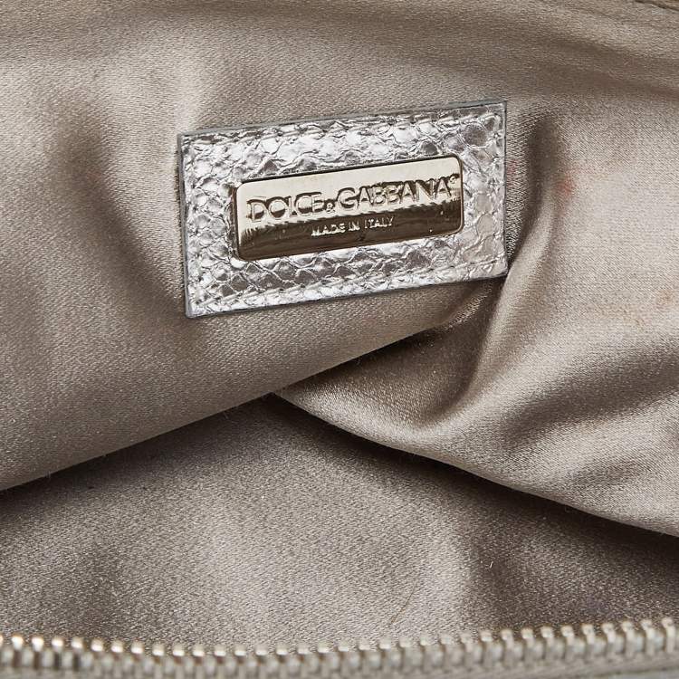 Pre Owned Dolce & Gabbana Silver Watersnake Leather Baguette Bag