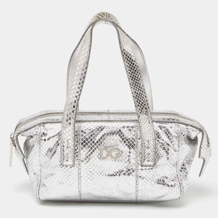 Pre Owned Dolce & Gabbana Silver Watersnake Leather Baguette Bag