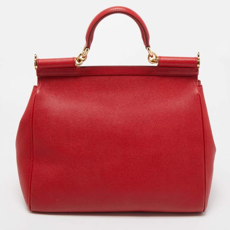 Pre Owned Dolce & Gabbana Red Leather Large Miss Sicily Top Handle Bag