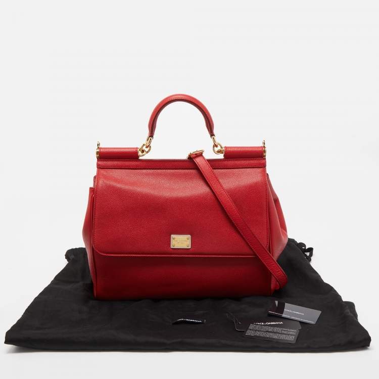 Pre Owned Dolce & Gabbana Red Leather Large Miss Sicily Top Handle Bag