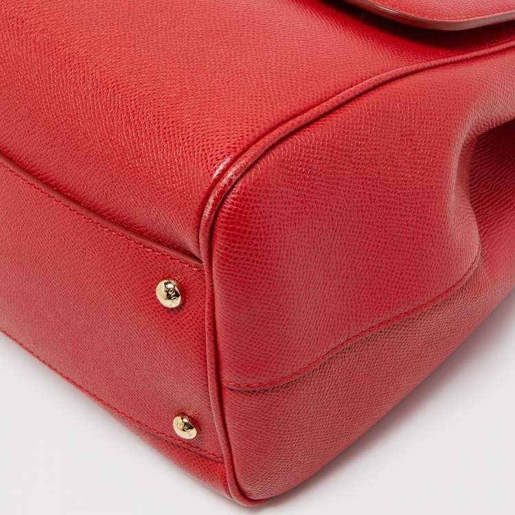 Pre Owned Dolce & Gabbana Red Leather Large Miss Sicily Top Handle Bag