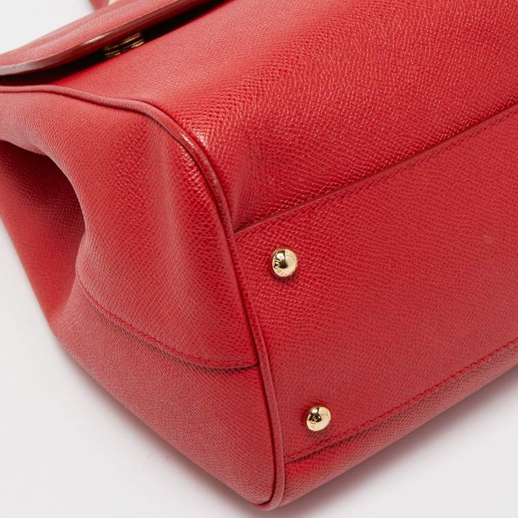 Pre Owned Dolce & Gabbana Red Leather Large Miss Sicily Top Handle Bag