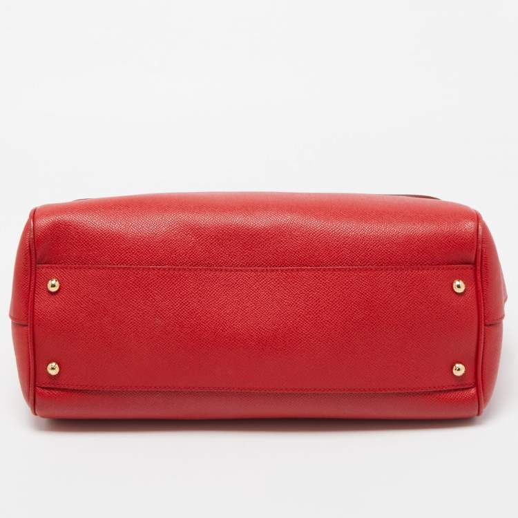Pre Owned Dolce & Gabbana Red Leather Large Miss Sicily Top Handle Bag