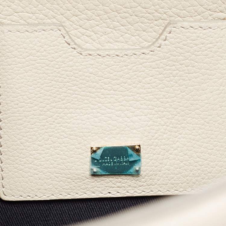 Pre Owned Dolce & Gabbana Cream/Black Embellished Leather Treasure Box Bag