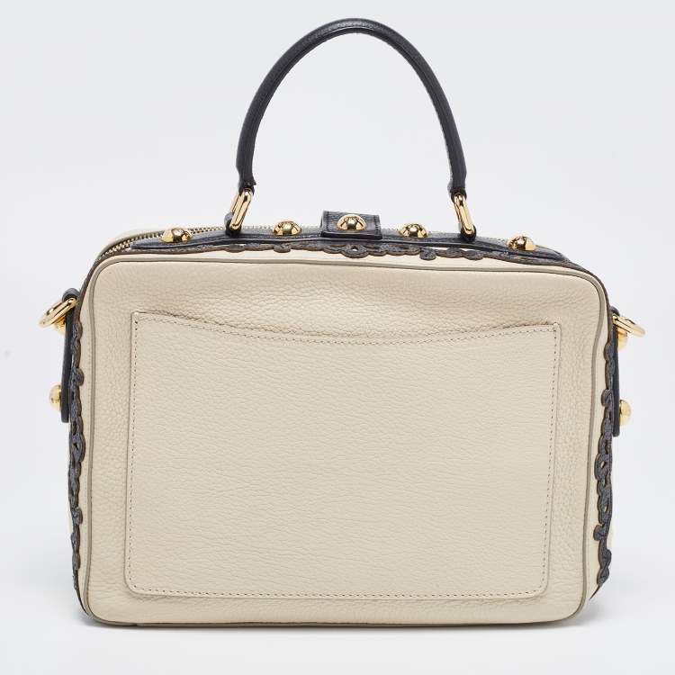 Pre Owned Dolce & Gabbana Cream/Black Embellished Leather Treasure Box Bag