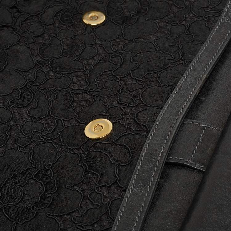 Pre Owned Dolce & Gabbana Black Crochet and Leather Large Miss Sicily Top Handle Bag