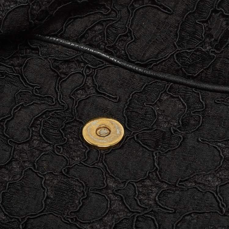 Pre Owned Dolce & Gabbana Black Crochet and Leather Large Miss Sicily Top Handle Bag