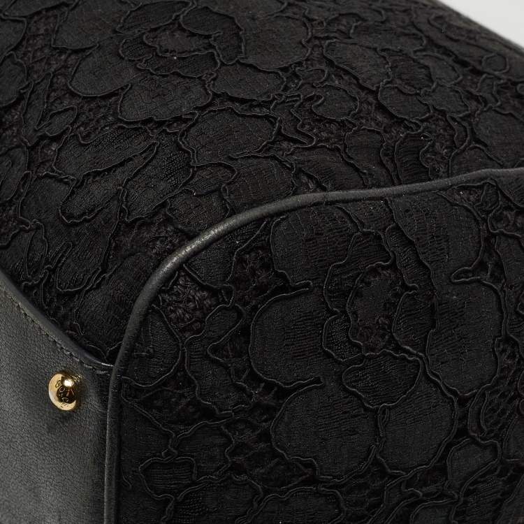 Pre Owned Dolce & Gabbana Black Crochet and Leather Large Miss Sicily Top Handle Bag