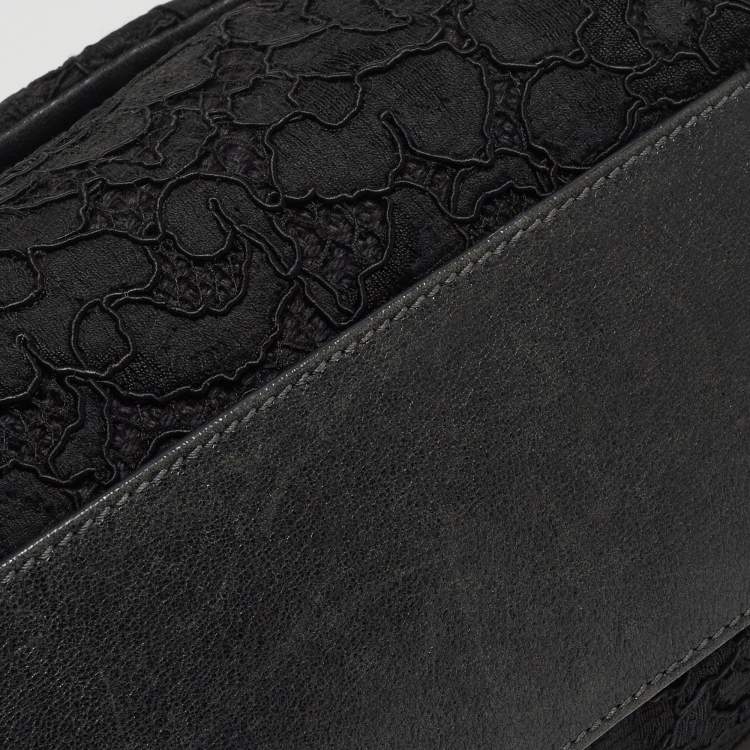 Pre Owned Dolce & Gabbana Black Crochet and Leather Large Miss Sicily Top Handle Bag