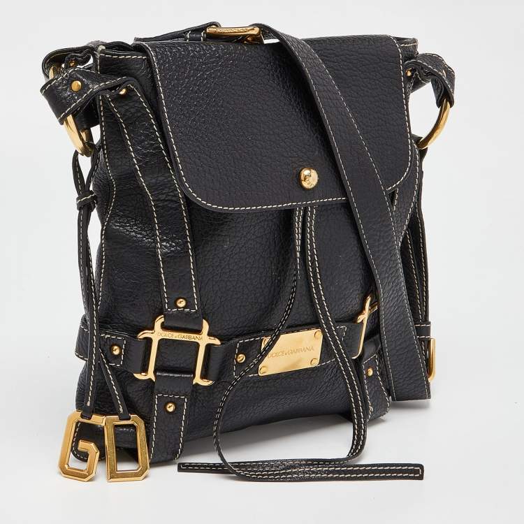 Pre Owned Dolce & Gabbana Black Leather Messenger Bag
