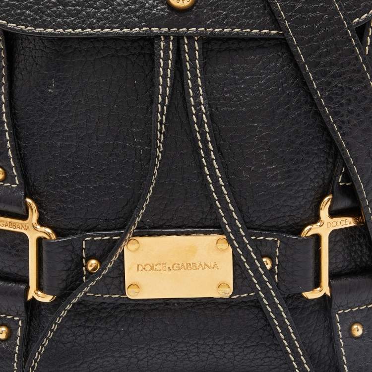 Pre Owned Dolce & Gabbana Black Leather Messenger Bag