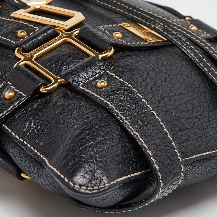 Pre Owned Dolce & Gabbana Black Leather Messenger Bag