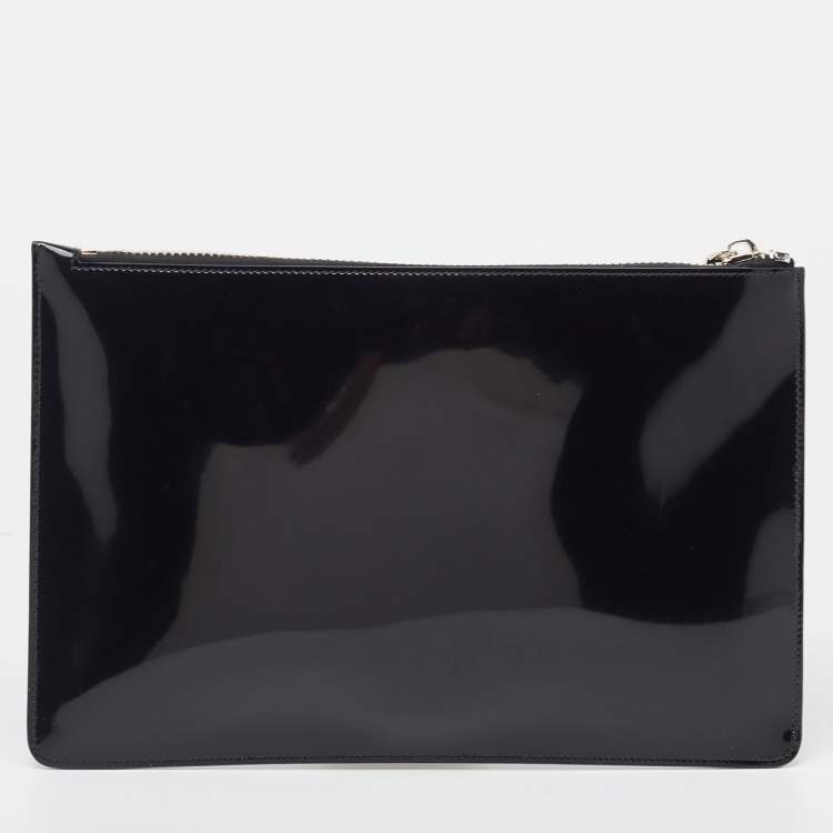 Pre Owned Dolce & Gabbana x Kim Kardashian Black Patent Leather Zip Slim Clutch