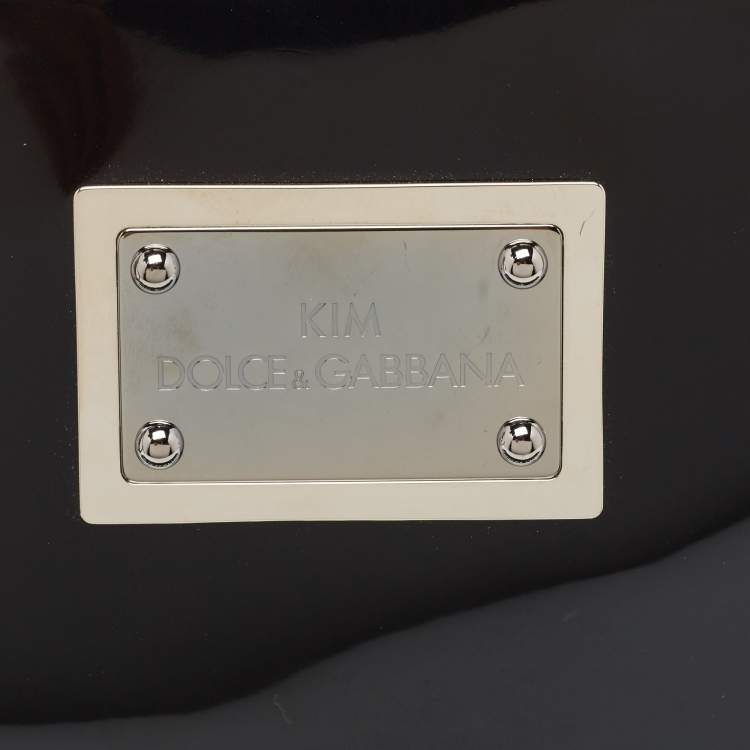Pre Owned Dolce & Gabbana x Kim Kardashian Black Patent Leather Zip Slim Clutch