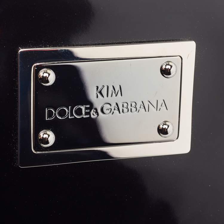 Pre Owned Dolce & Gabbana x Kim Kardashian Black Patent Leather Zip Slim Clutch