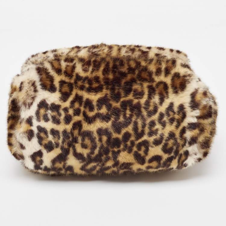 مملوكة مسبقًا Dolce & Gabbana Beige/Black Leopard Print Faux Fur and Leather Medium Miss Sicily Top Handle Bag