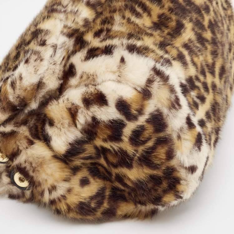 مملوكة مسبقًا Dolce & Gabbana Beige/Black Leopard Print Faux Fur and Leather Medium Miss Sicily Top Handle Bag