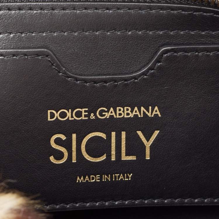 مملوكة مسبقًا Dolce & Gabbana Beige/Black Leopard Print Faux Fur and Leather Medium Miss Sicily Top Handle Bag