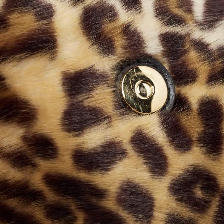 مملوكة مسبقًا Dolce & Gabbana Beige/Black Leopard Print Faux Fur and Leather Medium Miss Sicily Top Handle Bag