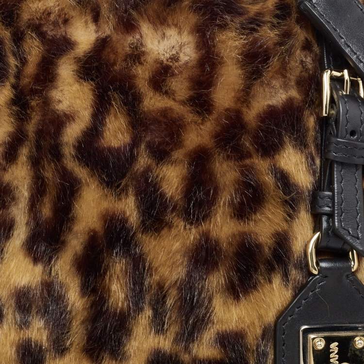 مملوكة مسبقًا Dolce & Gabbana Beige/Black Leopard Print Faux Fur and Leather Medium Miss Sicily Top Handle Bag