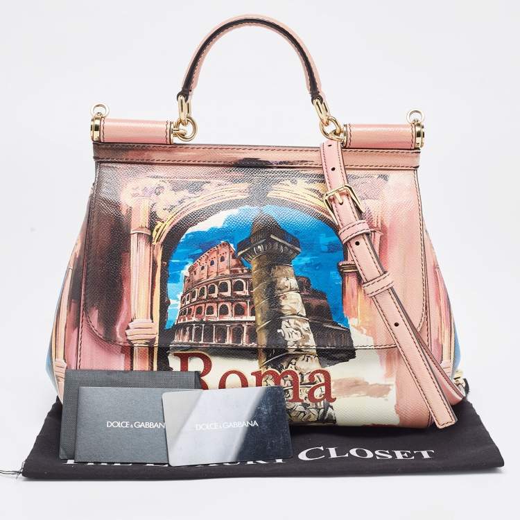 Pre Owned Dolce & Gabbana Multicolor Rome Printed Leather Medium Miss Sicily Top Handle Bag