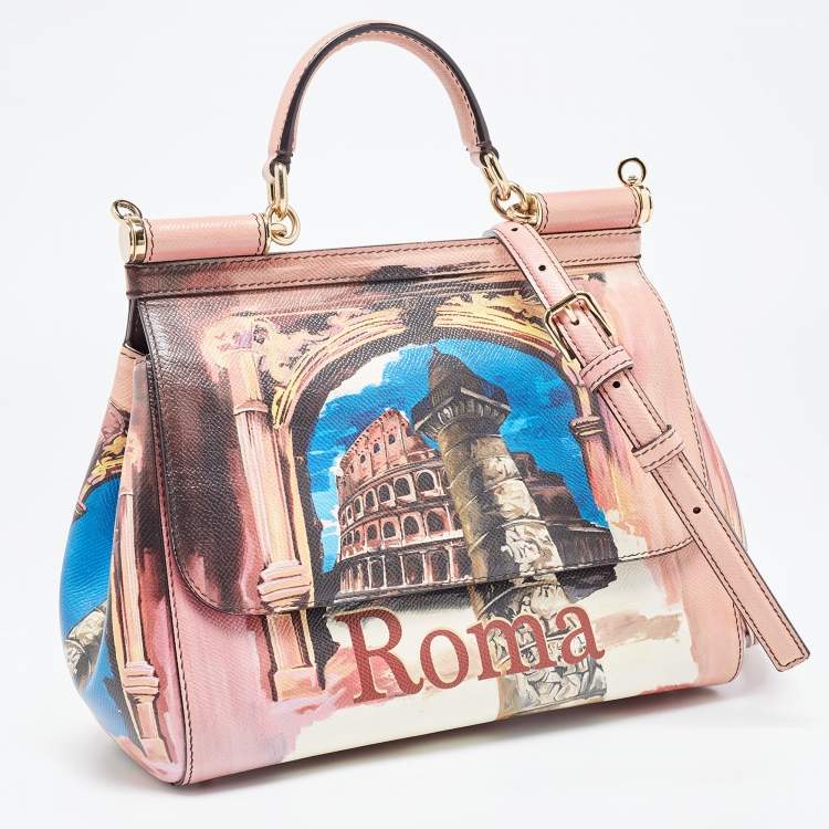 Pre Owned Dolce & Gabbana Multicolor Rome Printed Leather Medium Miss Sicily Top Handle Bag