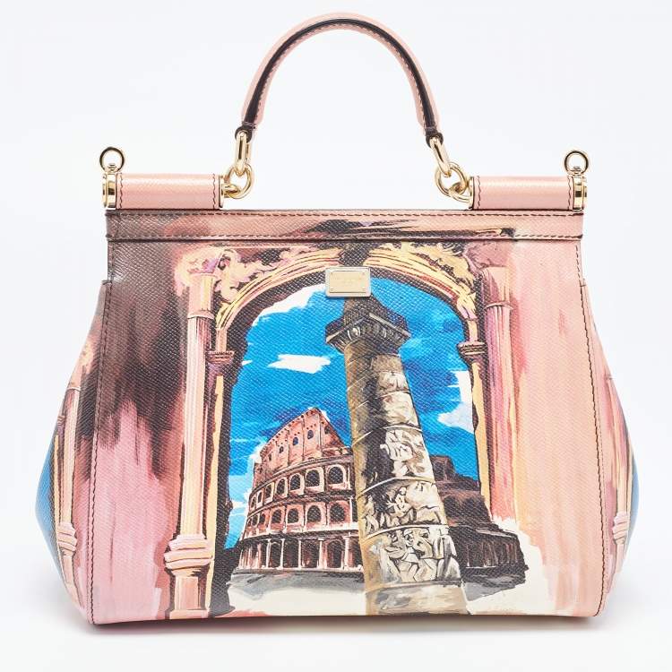 Pre Owned Dolce & Gabbana Multicolor Rome Printed Leather Medium Miss Sicily Top Handle Bag