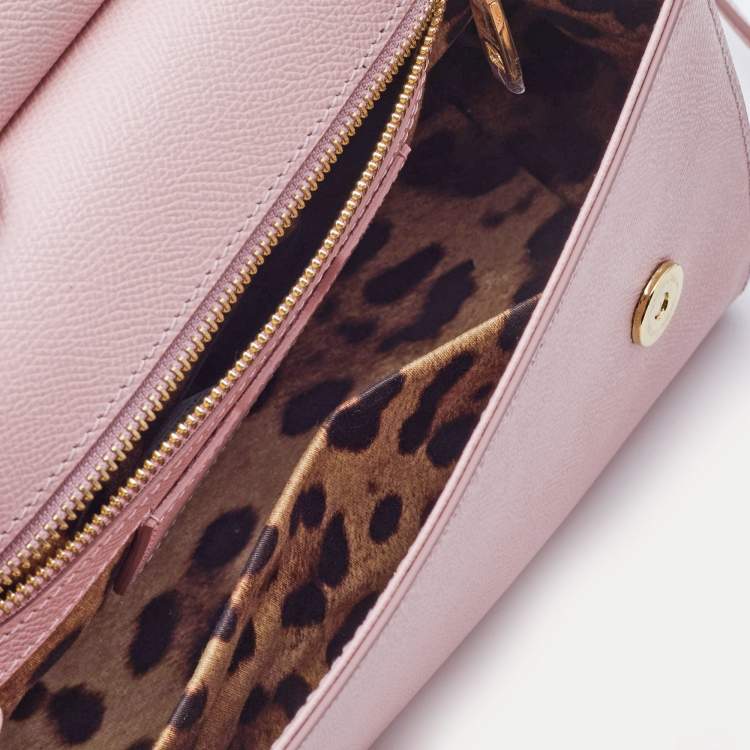 Pre Owned Dolce & Gabbana Pink Leather Medium Miss Sicily Top Handle Bag