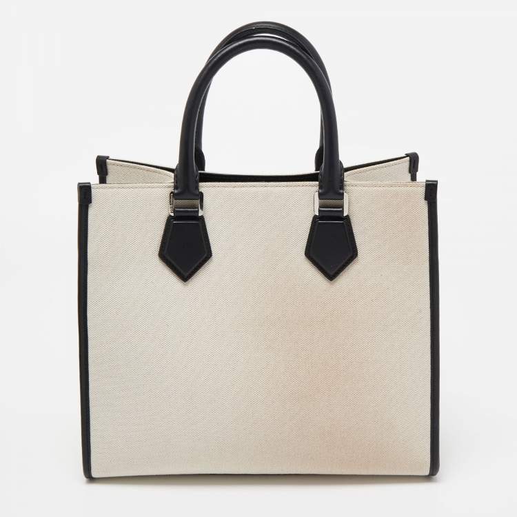 Pre Owned Dolce & Gabbana Off-White/Black Canvas And Leather DG Logo Shopper Tote