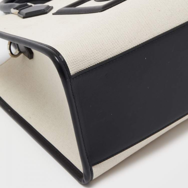 Pre Owned Dolce & Gabbana Off-White/Black Canvas And Leather DG Logo Shopper Tote