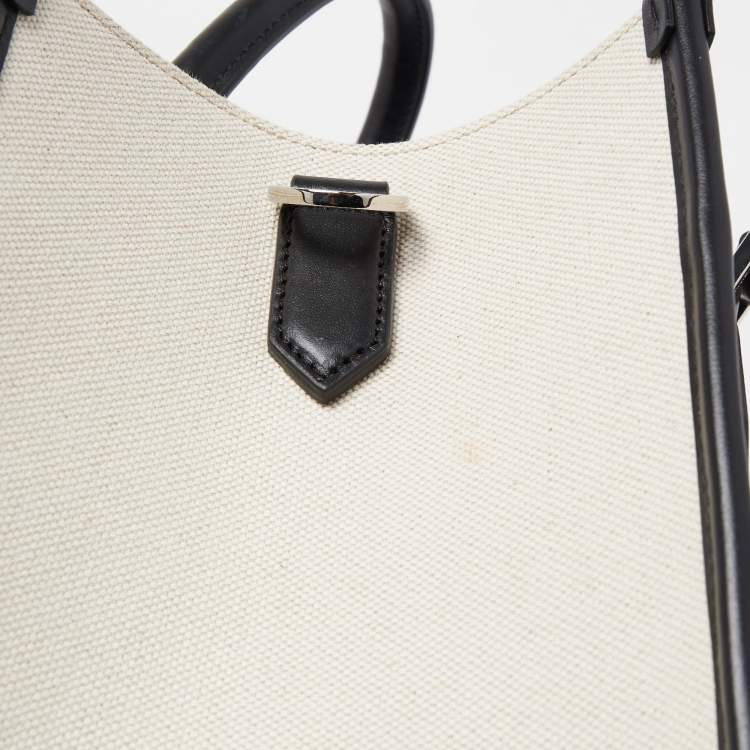 Pre Owned Dolce & Gabbana Off-White/Black Canvas And Leather DG Logo Shopper Tote