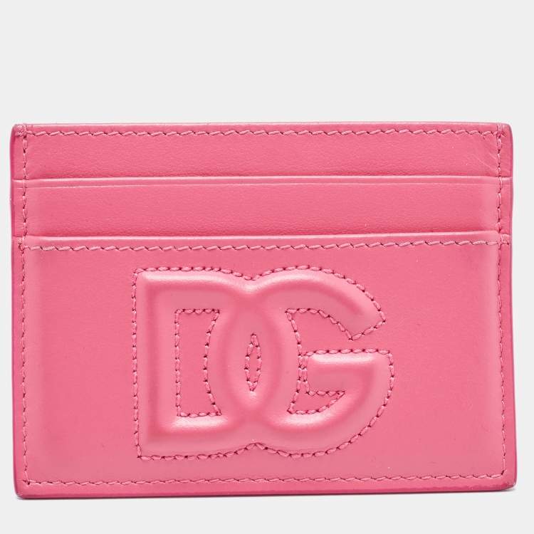 Pre Owned Dolce & Gabbana Pink Leather DG Logo Card Holder