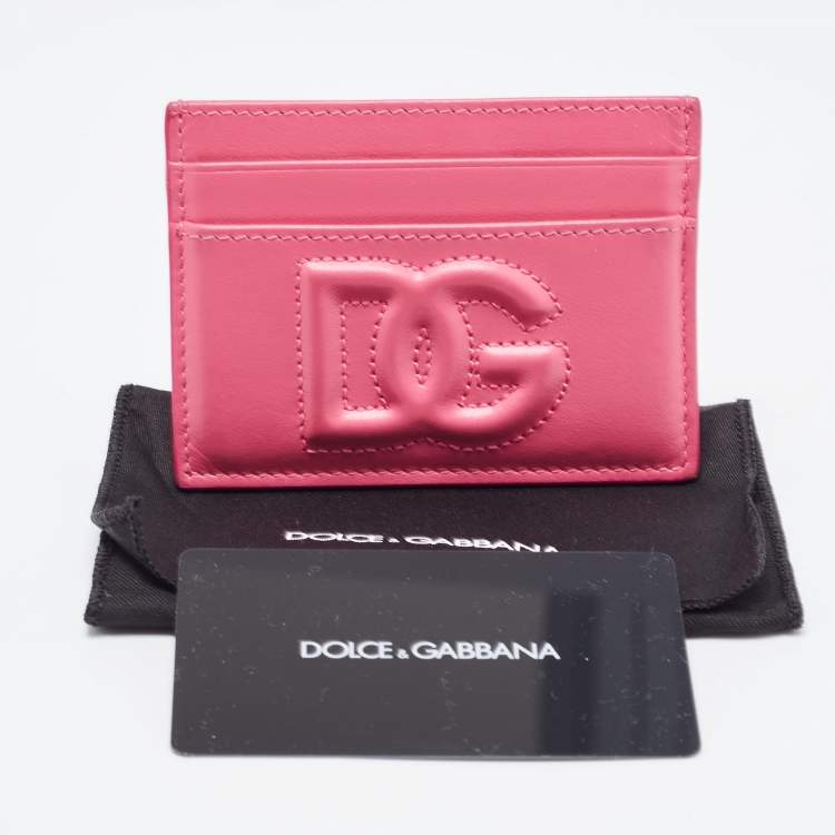 Pre Owned Dolce & Gabbana Pink Leather DG Logo Card Holder