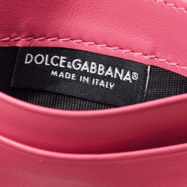 Pre Owned Dolce & Gabbana Pink Leather DG Logo Card Holder